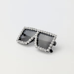Black Square Diamond Frame Sunglasses with clear rhinestone detailing