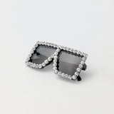 Black Square Diamond Frame Sunglasses with clear rhinestone detailing