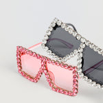 Group photo of black and pink Square Diamond Frame Sunglasses with rhinestone trim
