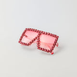 Pink Square Diamond Frame Sunglasses with pink rhinestone detailing