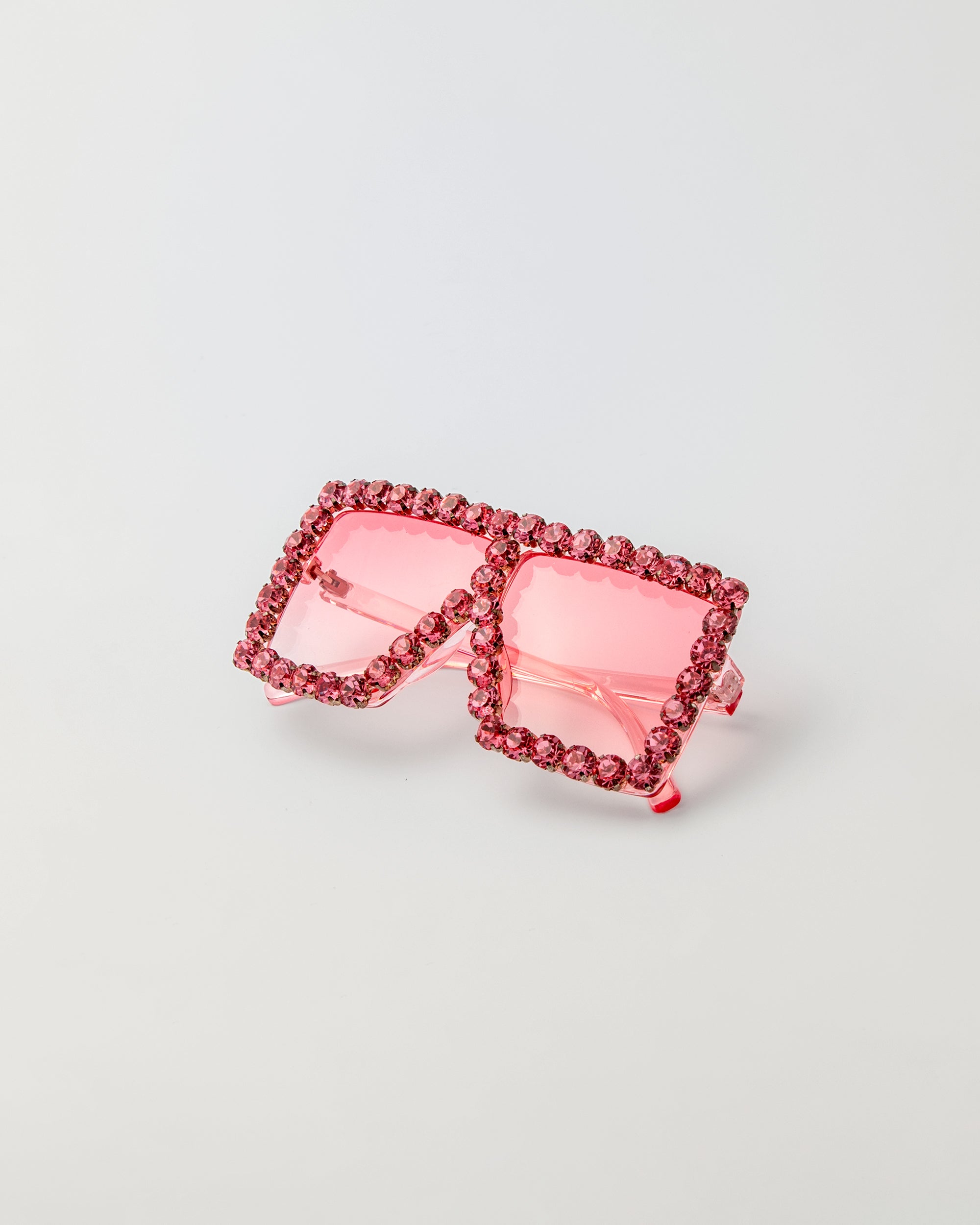 Pink Square Diamond Frame Sunglasses with pink rhinestone detailing