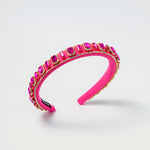 Hot pink kids headband with rectangular hot pink gems and gold detailing
