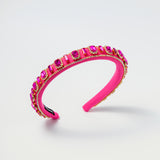 Hot pink kids headband with rectangular hot pink gems and gold detailing