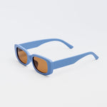 Blue rectangle sunglasses for kids with brown-tinted lenses