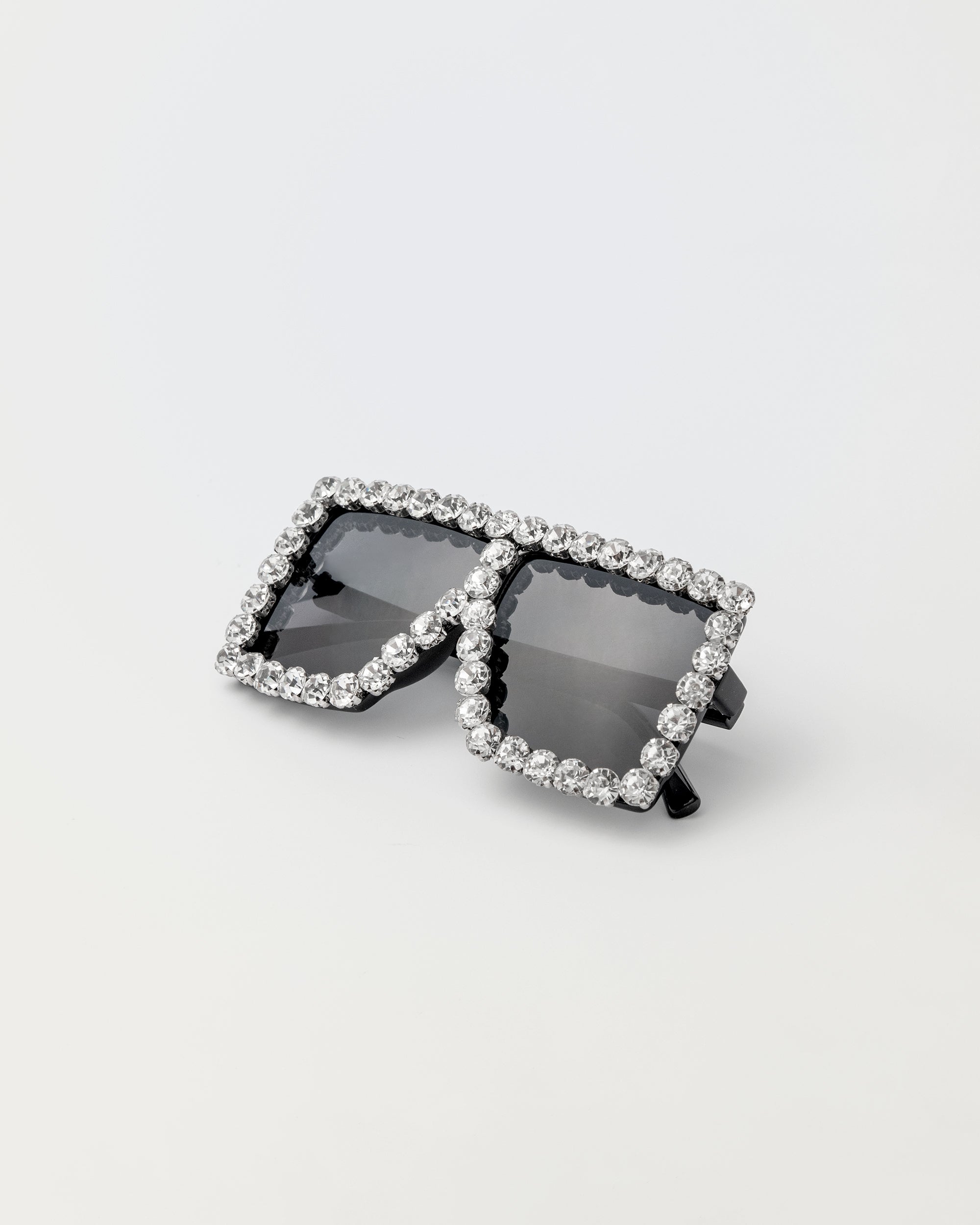 Black Square Diamond Frame Sunglasses with clear rhinestone detailing