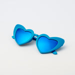 Blue kids heart-shaped sunglasses designed with a bold princess flair